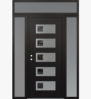 Diamond D2 64" x 96" black/black mirrored Glass Panel stainless steel RHI with 2 Sidelites and Transom frosted Glass