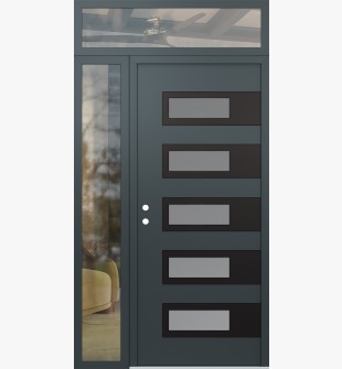 Diamond D3 50" x 96" anthracite/anthracite Frosted Glass Panel black RHI with Sidelite and Transom clear Glass