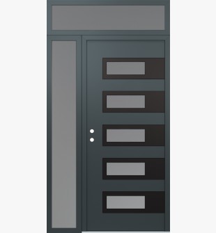 Diamond D3 48" x 96" anthracite/anthracite Frosted Glass Panel black RHI with Sidelite and Transom Frosted Glass