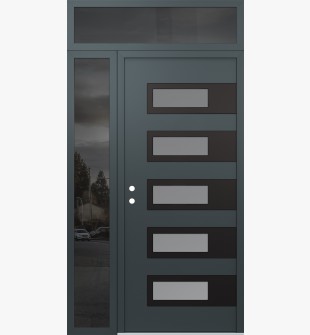 Diamond D3 50" x 96" anthracite/anthracite Frosted Glass Panel black RHI with Sidelite and Transom Mirrored Glass