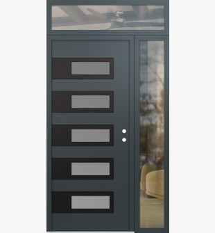 Diamond D3 50" x 96" anthracite/anthracite Frosted Glass Panel black LHI with Sidelite and Transom clear Glass
