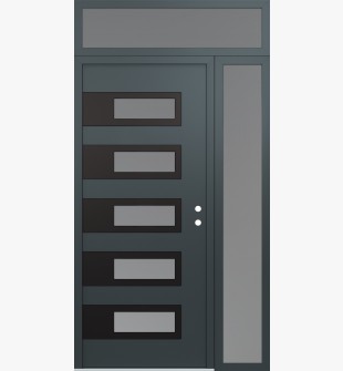 Diamond D3 48" x 96" anthracite/anthracite Frosted Glass Panel black LHI with Sidelite and Transom Frosted Glass