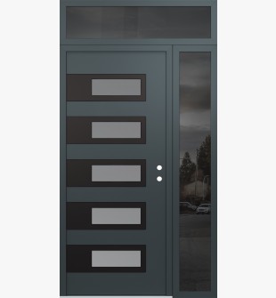 Diamond D3 48" x 96" anthracite/anthracite Frosted Glass Panel black LHI with Sidelite and Transom Mirrored Glass