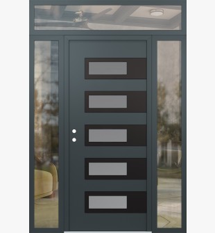 Diamond D3 64" x 96" anthracite/anthracite frosted Glass Panel black RHI with 2 Sidelites and Transom clear Glass