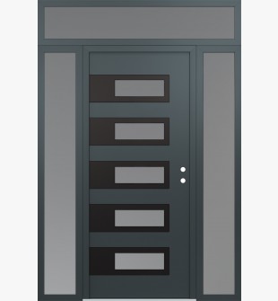 Diamond D3 60" x 96" anthracite/anthracite Frosted Glass Panel black LHI with 2 Sidelites and Transom Frosted Glass