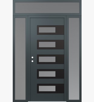 Diamond D3 68" x 96" anthracite/anthracite frosted Glass Panel black RHI with 2 Sidelites and Transom frosted Glass