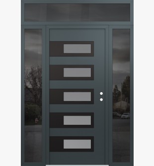 Diamond D3 60" x 96" anthracite/anthracite frosted Glass Panel black LHI with 2 Sidelites and Transom mirrored Glass