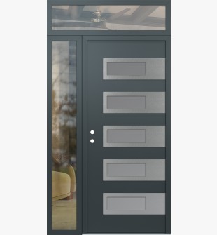 Diamond D3 50" x 96" anthracite/anthracite Frosted Glass Panel stainless steel RHI with Sidelite and Transom clear Glass