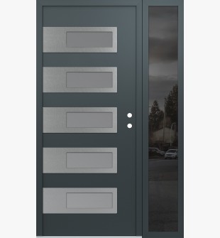 Diamond D3 52" x 80" anthracite/anthracite Frosted Glass Panel stainless steel LHI with Sidelite Mirrored Glass