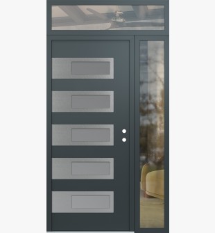 Diamond D3 50" x 96" anthracite/anthracite Frosted Glass Panel stainless steel LHI with Sidelite and Transom clear Glass