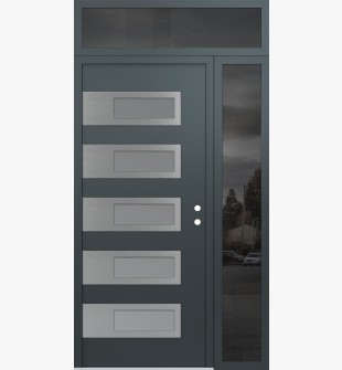 Diamond D3 48" x 96" anthracite/anthracite Frosted Glass Panel stainless steel LHI with Sidelite and Transom Mirrored Glass
