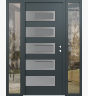 Diamond D3 60" x 80" anthracite/anthracite Frosted Glass Panel stainless steel LHI with 2 Sidelites clear Glass