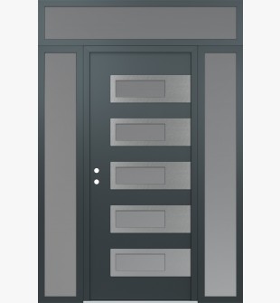 Diamond D3 64" x 96" anthracite/anthracite Frosted Glass Panel stainless steel RHI with 2 Sidelites and Transom Frosted Glass