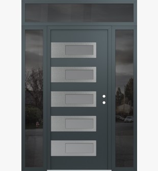 Diamond D3 68" x 96" anthracite/anthracite Frosted Glass Panel stainless steel LHI with 2 Sidelites and Transom Mirrored Glass