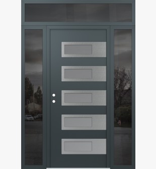 Diamond D3 64" x 96" anthracite/anthracite Frosted Glass Panel stainless steel RHI with 2 Sidelites and Transom Mirrored Glass