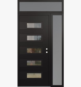 Diamond D3 48" x 96" black/black clear Glass Panel black LHI with Sidelite and Transom frosted Glass