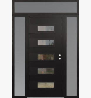 Diamond D3 64" x 96" black/black Clear Glass Panel black LHI with 2 Sidelites and Transom frosted Glass