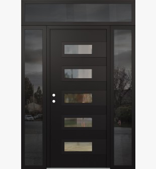 Diamond D3 68" x 96" black/black Clear Glass Panel black RHI with 2 Sidelites and Transom Mirrored Glass
