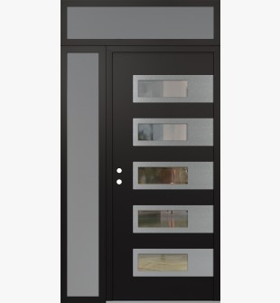 Diamond D3 50" x 96" black/black Clear Glass Panel Stainless steel RHI with Sidelite and Transom frosted Glass