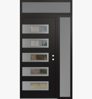 Diamond D3 48" x 96" black/black Clear Glass Panel Stainless steel LHI with Sidelite and Transom frosted Glass