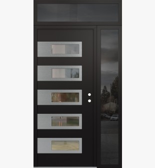 Diamond D3 50" x 96" black/black Clear Glass Panel Stainless steel LHI with Sidelite and Transom Mirrored Glass