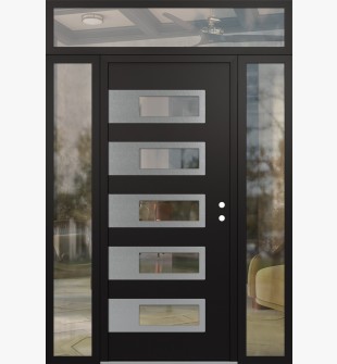 Diamond D3 68" x 96" black/black Clear Glass Panel Stainless steel LHI with 2 Sidelites and Transom Clear Glass