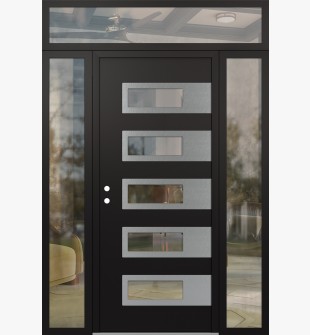 Diamond D3 64" x 96" black/black Clear Glass Panel Stainless steel RHI with 2 Sidelites and Transom Clear Glass