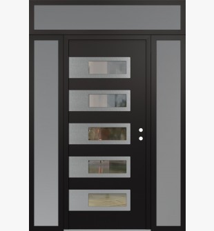 Diamond D3 64" x 96" black/black Clear Glass Panel Stainless steel LHI with 2 Sidelites and Transom frosted Glass