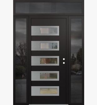 Diamond D3 64" x 96" black/black Clear Glass Panel Stainless steel LHI with 2 Sidelites and Transom Mirrored Glass