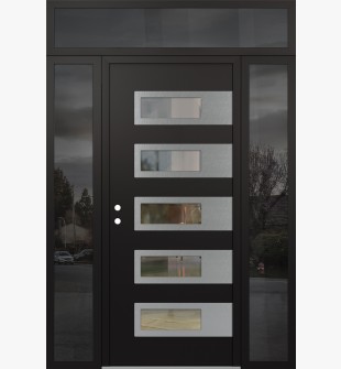 Diamond D3 60" x 96" black/black Clear Glass Panel Stainless steel RHI with 2 Sidelites and Transom Mirrored Glass