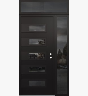 Diamond D3 48" x 96" black/black mirrored Glass Panel black LHI with Sidelite and Transom mirrored Glass