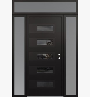 Diamond D3 60" x 96" black/black mirrored Glass Panel black LHI with 2 Sidelites and Transom frosted Glass