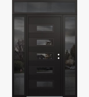 Diamond D3 68" x 96" black/black Mirrored Glass Panel black LHI with 2 Sidelites and Transom Mirrored Glass