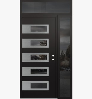 Diamond D3 50" x 96" black/black Mirrored Glass Panel stainless steel LHI with Sidelite and Transom Mirrored Glass