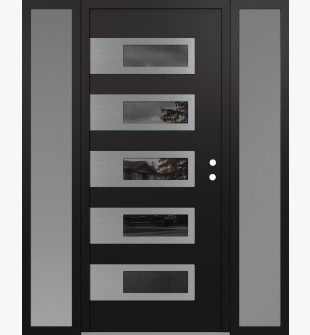 Diamond D3 64" x 80" black/black Mirrored Glass Panel stainless steel LHI with 2 Sidelites frosted Glass