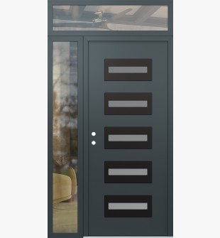 Diamond D4 50" x 96" anthracite/anthracite Frosted Glass Panel black RHI with Sidelite and Transom clear Glass