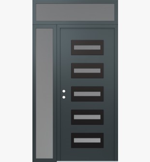 Diamond D4 50" x 96" anthracite/anthracite Frosted Glass Panel black RHI with Sidelite and Transom Frosted Glass