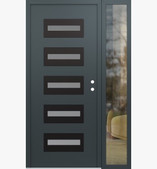 Diamond D4 48" x 80" anthracite/anthracite Frosted Glass Panel black LHI with Sidelite clear Glass