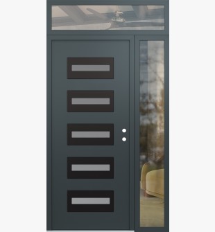 Diamond D4 50" x 96" anthracite/anthracite frosted Glass Panel black LHI with Sidelite and Transom clear Glass