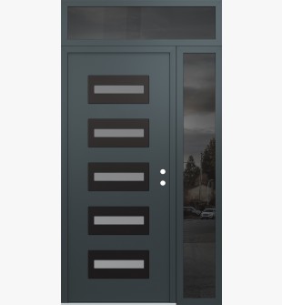 Diamond D4 48" x 96" anthracite/anthracite frosted Glass Panel black LHI with Sidelite and Transom mirrored Glass