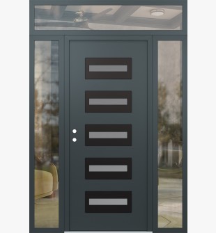 Diamond D4 60" x 96" anthracite/anthracite frosted Glass Panel black RHI with 2 Sidelites and Transom clear Glass