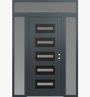Diamond D4 68" x 96" anthracite/anthracite frosted Glass Panel black LHI with 2 Sidelites and Transom frosted Glass