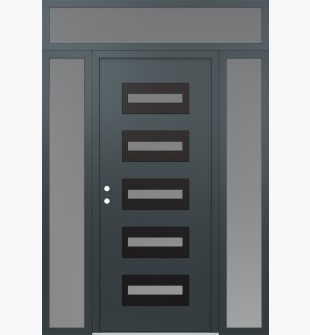 Diamond D4 60" x 96" anthracite/anthracite frosted Glass Panel black RHI with 2 Sidelites and Transom frosted Glass