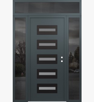 Diamond D4 60" x 96" anthracite/anthracite frosted Glass Panel black LHI with 2 Sidelites and Transom mirrored Glass