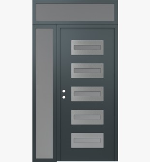 Diamond D4 52" x 96" anthracite/anthracite frosted Glass Panel stainless steel RHI with Sidelite and Transom frosted Glass