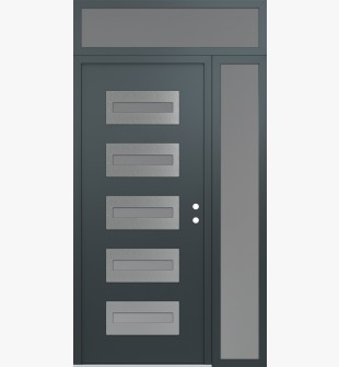 Diamond D4 48" x 96" anthracite/anthracite Frosted Glass Panel stainless steel LHI with Sidelite and Transom Frosted Glass