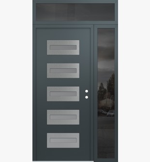 Diamond D4 52" x 96" anthracite/anthracite Frosted Glass Panel stainless steel LHI with Sidelite and Transom Mirrored Glass