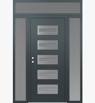 Diamond D4 64" x 96" anthracite/anthracite Frosted Glass Panel stainless steel RHI with 2 Sidelites and Transom Frosted Glass