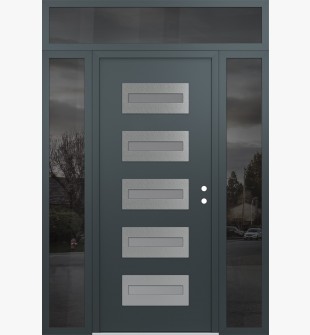 Diamond D4 60" x 96" anthracite/anthracite frosted Glass Panel stainless steel LHI with 2 Sidelites and Transom mirrored Glass