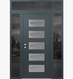 Diamond D4 68" x 96" anthracite/anthracite Frosted Glass Panel stainless steel RHI with 2 Sidelites and Transom Mirrored Glass